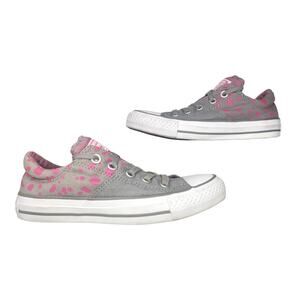 Converse All Star Womens 5 Gray White Pink Polka Dot Comfy Sneakers Low Top